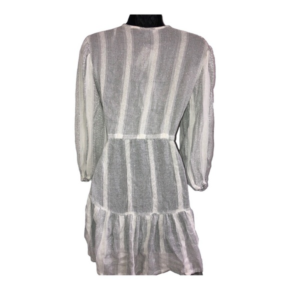 Blue Island white silver metallic low cut blouson sleeve embroidered mini dress - Picture 16 of 16